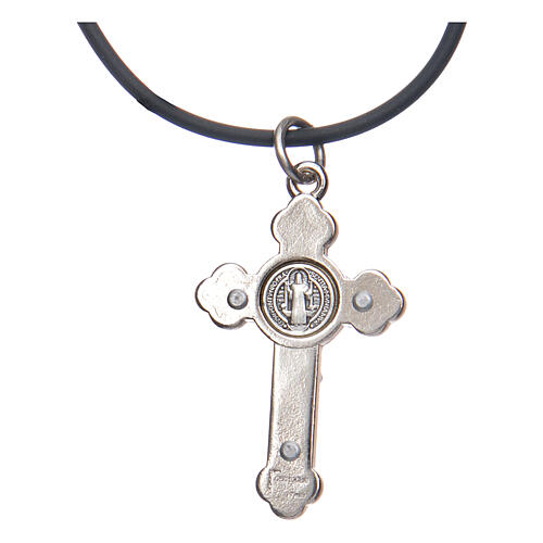 Necklace with St. Benedict Gothic cross, blue 4x2cm 5