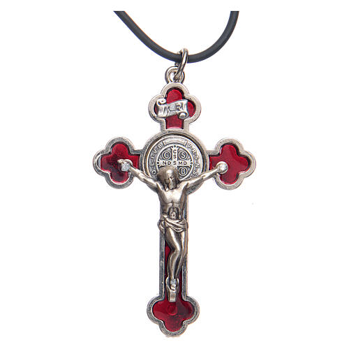 Necklace with St. Benedict Gothic cross, red 6x3cm 2