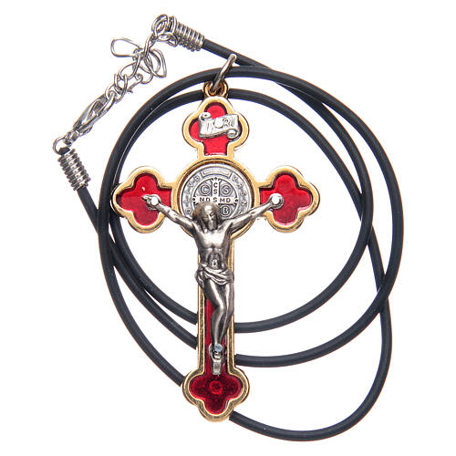Necklace with St. Benedict Gothic cross, red 6x3cm 5