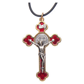 Necklace with St. Benedict Gothic cross, red 6x3cm