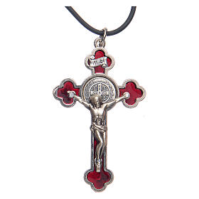Necklace with St. Benedict Gothic cross, red 6x3cm
