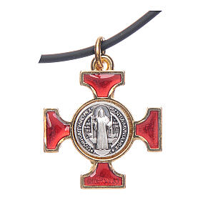 Necklace with St. Benedict Celtic cross, red 2.5x2.5cm