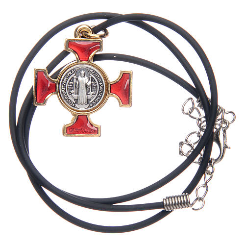 Necklace with St. Benedict Celtic cross, red 2.5x2.5cm 5