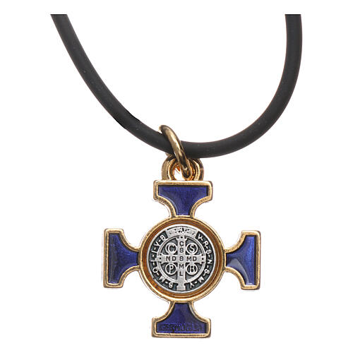 Collana croce San benedetto celtica blu 2x2 4