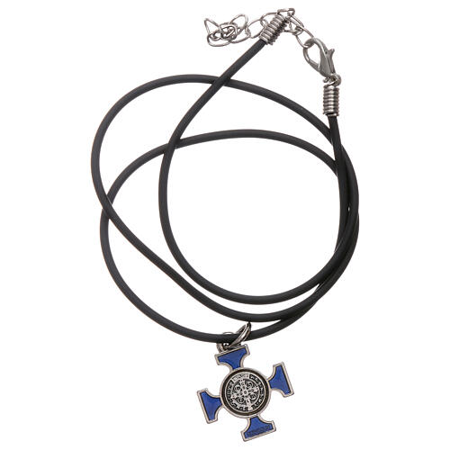 Collana croce San benedetto celtica blu 2x2 5