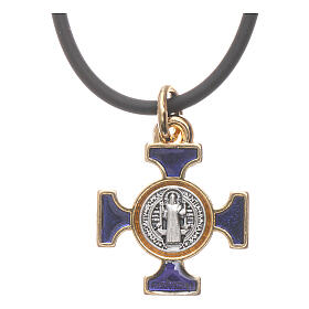 Necklace with St. Benedict Celtic cross, blue 2x2cm