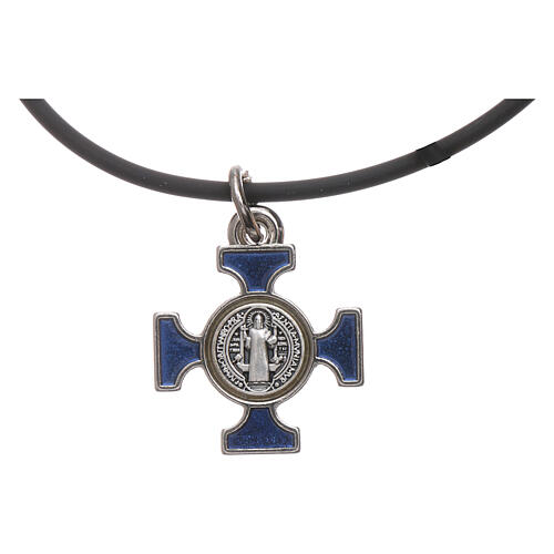 Necklace with St. Benedict Celtic cross, blue 2x2cm 1