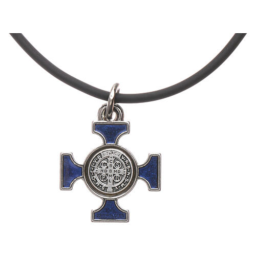 Necklace with St. Benedict Celtic cross, blue 2x2cm 3