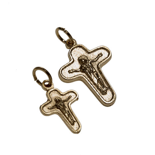 Pendant cross in golden metal, Mary and Christ 2