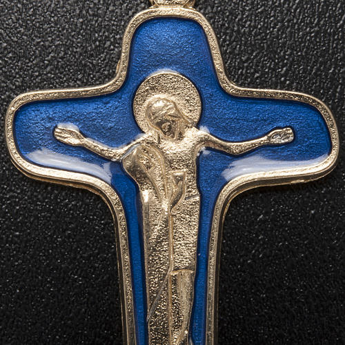 Pendentif Crucifix métal vernis bleu, vierge et Christ 47 3