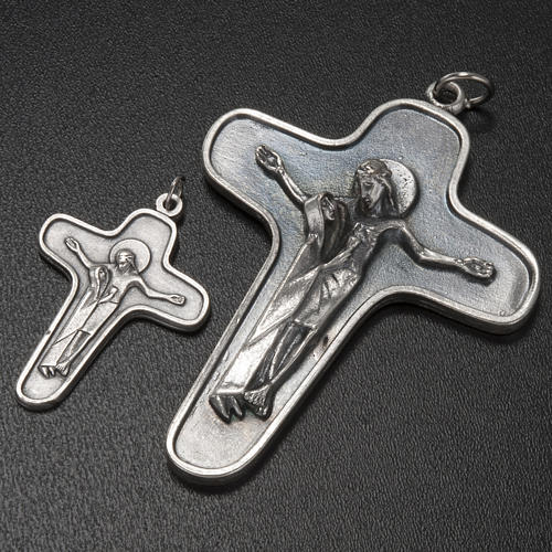 Pendant cross in metal Mary with chalice and Christ 2