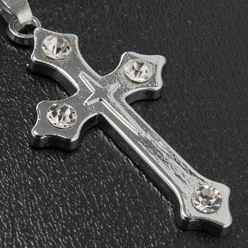 Krzyżyk zawieszka metal trójlistny stras i łańcuszek 3
