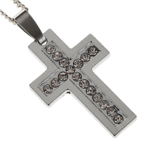 Kreuz Anhänger Metall und Strass mit Kette 1