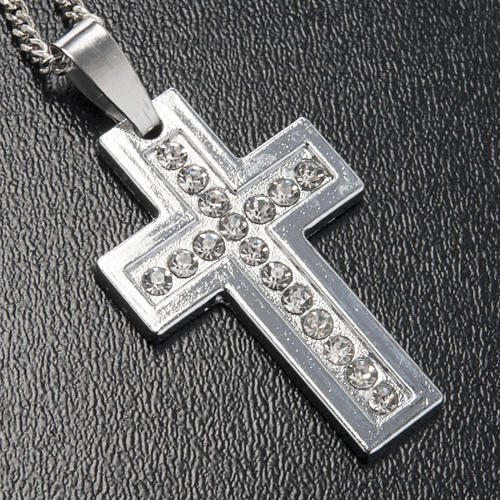 Kreuz Anhänger Metall und Strass mit Kette 2