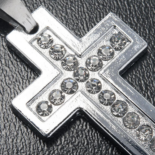 Cross pendant, classic in metal with rhinestones and chain 3