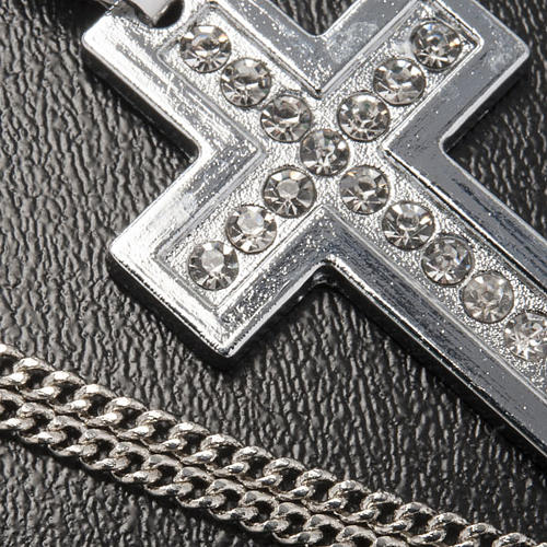 Cross pendant, classic in metal with rhinestones and chain 4