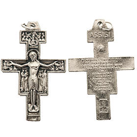 Saint Damien cross pendant, silver metal 4.2cm