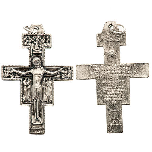 Saint Damien cross pendant, silver metal 4.2cm 1