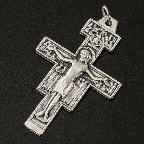 Saint Damien cross pendant, silver metal 4.2cm 2