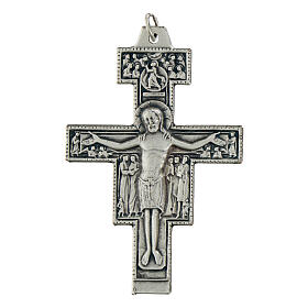 Saint Damien cross pendant, silver metal 5.8cm