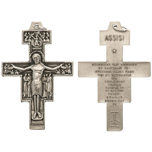 Wisiorek krzyż święty Damian metal posrebrzany 5,8cm 1
