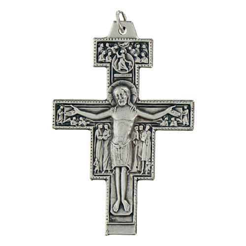 Saint Damien cross pendant, silver metal 5.8cm 1