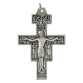 Saint Damien cross pendant, silver metal 8.5cm