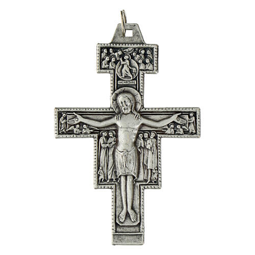 Pendente croce San Damiano metallo argentato h 8,5 cm 1