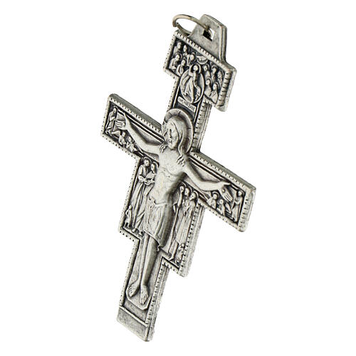 Pendente croce San Damiano metallo argentato h 8,5 cm 3