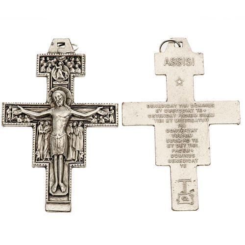 Wisiorek krzyż świętego Damiana metal posrebrzany 8,5cm. 1