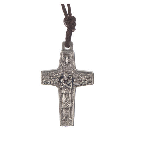 Pope Francis cross necklace metal 2.8x1.8cm with twine 1