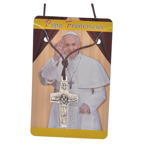 Pope Francis cross necklace metal 2.8x1.8cm with twine 3