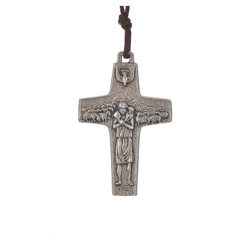 Collier croix Pape François 5x3,4cm corde 1