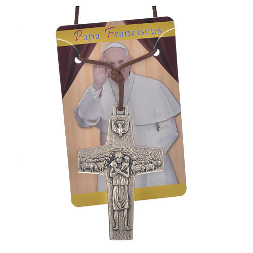 Collier croix Pape François 5x3,4cm corde 3
