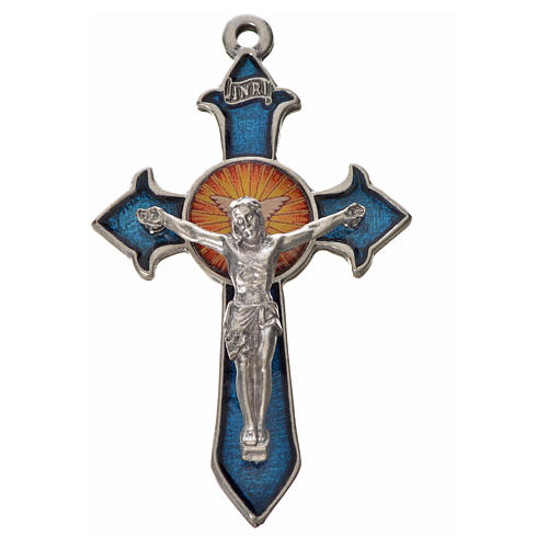 Holy Spirit pointed cross 7x4.5cm in zamak, blue enamel 1