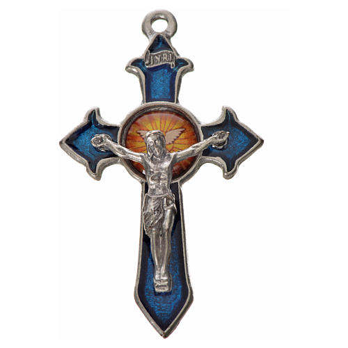 Holy Spirit pointed cross 4.5x2.8cm in zamak, blue enamel 1