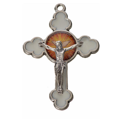 Holy Spirit trefoil cross 4.8x3.2cm in zamak, white enamel 1