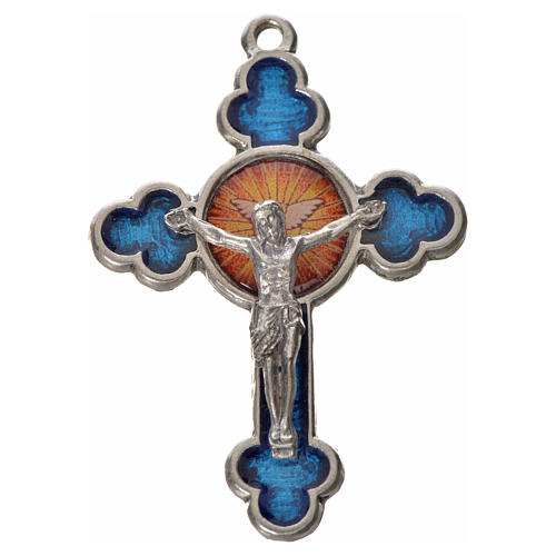Holy Spirit trefoil cross 4.8x3.2cm in zamak, blue enamel 1