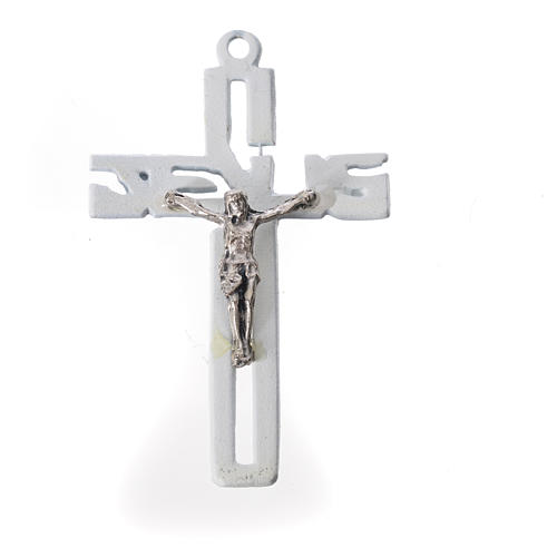 Wisiorek krzyż stylizowany zama biały 1