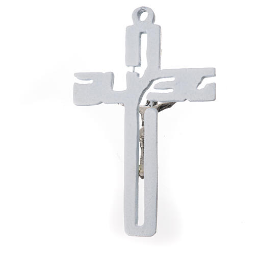 Wisiorek krzyż stylizowany zama biały 2
