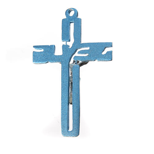 Pendentif croix stylisée zamac bleu clair 2
