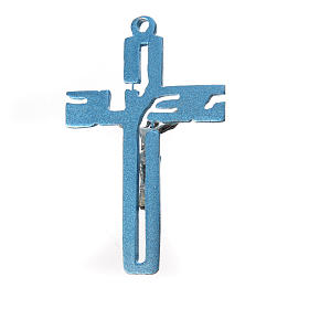 Pendant stylised crucifix in light blue zamak