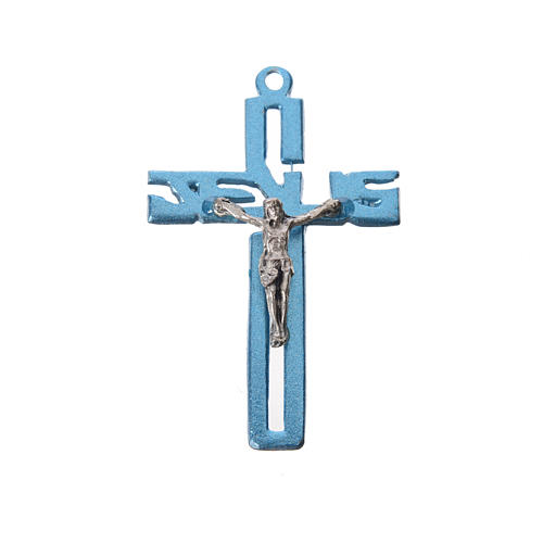 Pendant stylised crucifix in light blue zamak 1