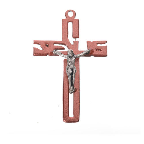 Pendentif croix stylisée zamac rose 1