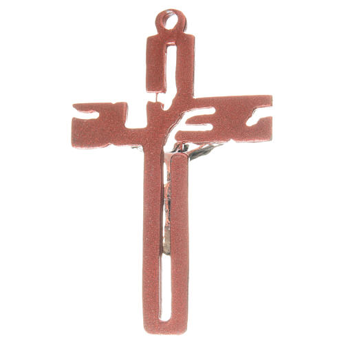 Pendentif croix stylisée zamac rose 2