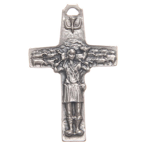 Pendant cross with incision of a shepherd with a sheep in antique silver with galvanic plating 1