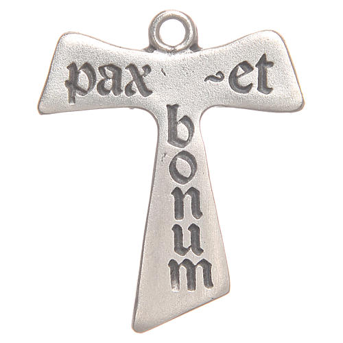 Tau cross with incision Pax et Bonum in antique silver with galvanic plating 1
