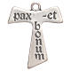 Tau cross with incision Pax et Bonum in antique silver with galvanic plating s1