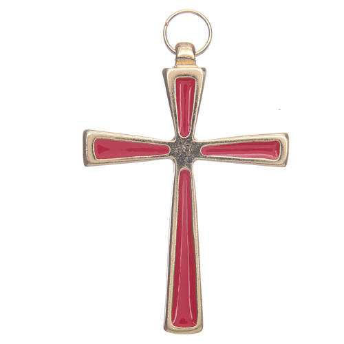 Krzyż metal pozłacany emalia czerwona 7 cm 1