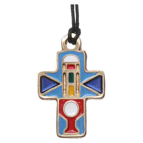 Necklace with metal cross decorated with red, blue, light blue enamel 1